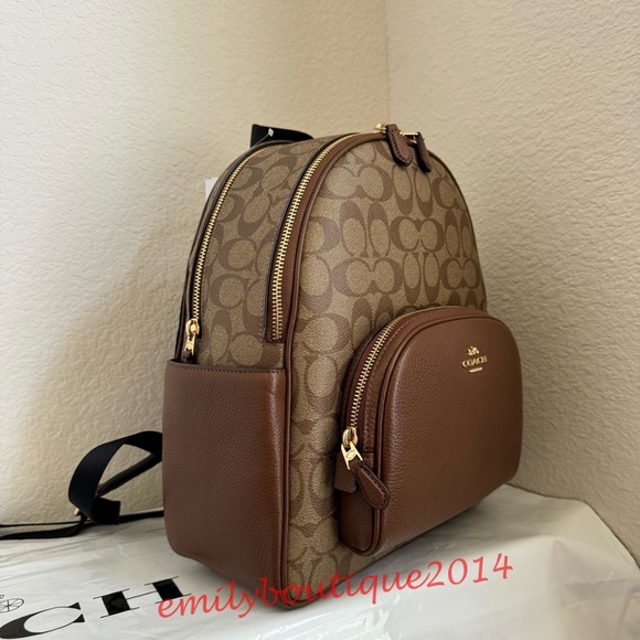 NWT Coach 5671 Court Backpack In Signature Canvas Khaki Saddle Brown Medium Bag - Picture 11 of 16